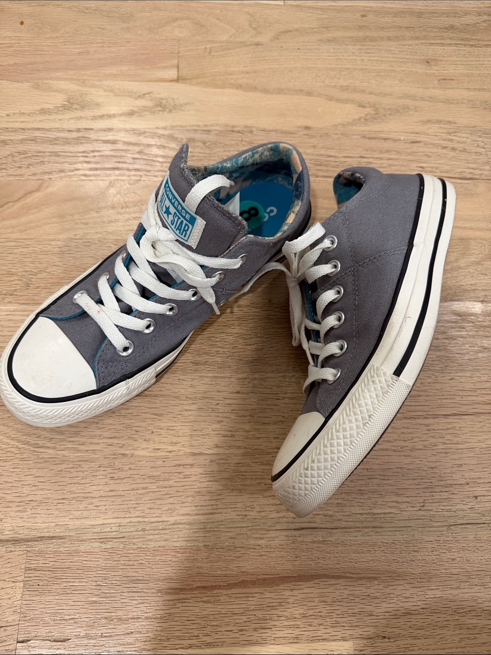Converse Gray Low Top Sneakers with Teal Accents